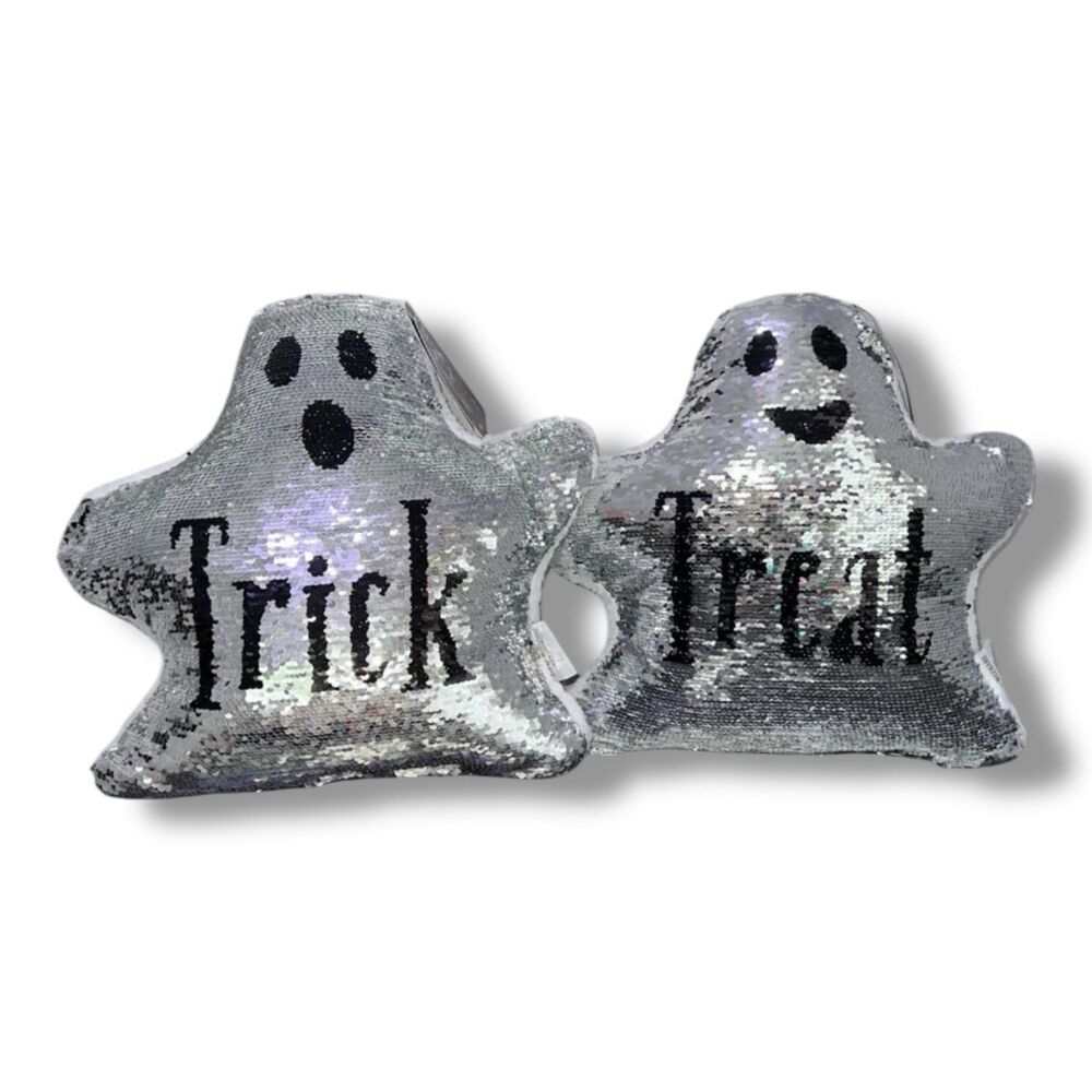 Reversible Trick or Treat Sequin Ghost Pillows